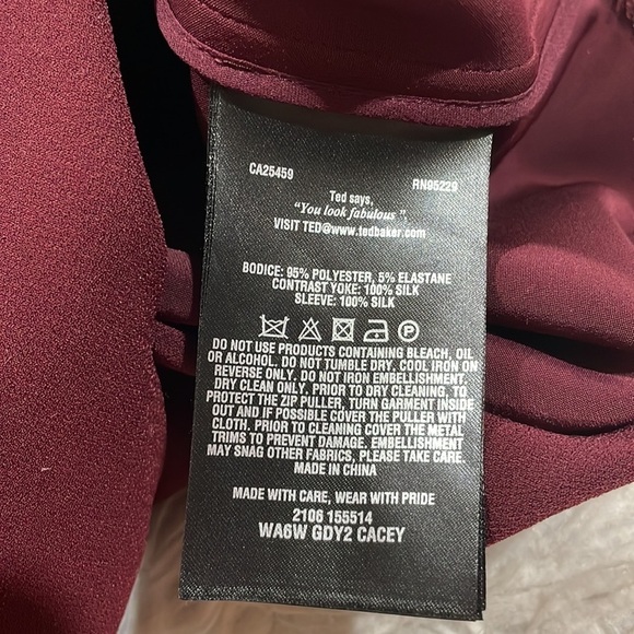 Ted Baker Cacey Embellished Neck Sheer Long Sleeve Maroon Sheath Dress - Picture 7 of 11